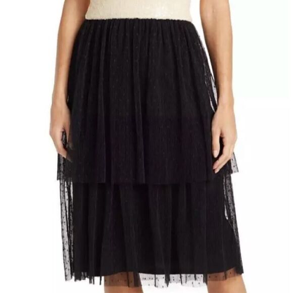 Dress the Population NWT Kady Sequin Tiered Point D'Esprit Dress Medium - Picture 3 of 8